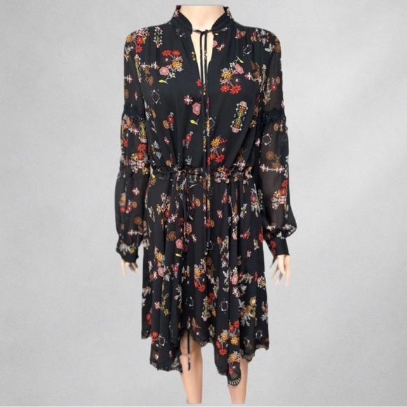 Derek Lam Dress 6 Floral Boho  100 % Silk Multicolor Long Sleeve PB - Picture 10 of 12